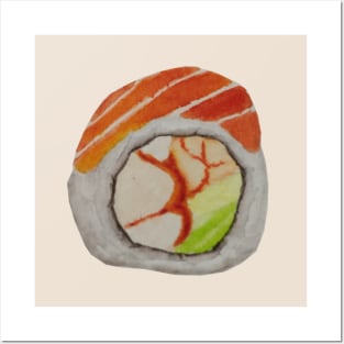 Salmon sushi watercolour painting Posters and Art